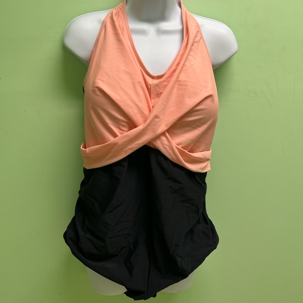 Peach and Black Halter Swimsuit